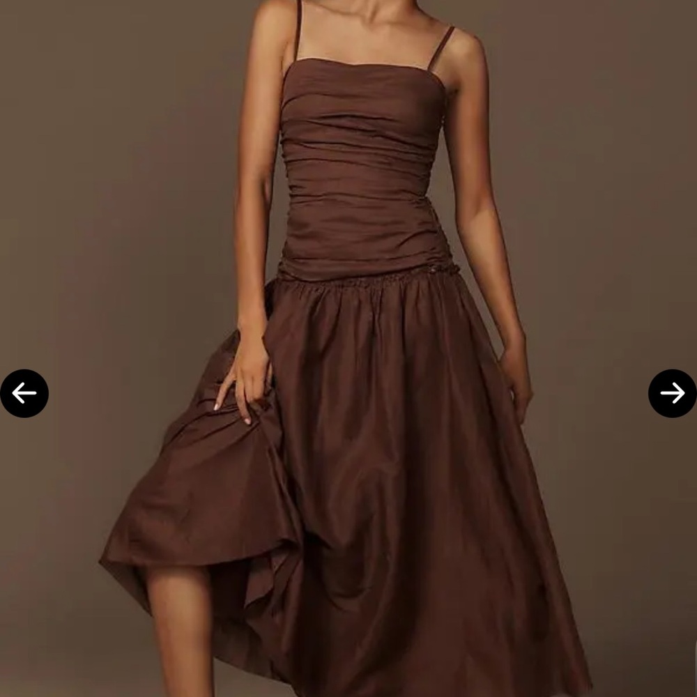 LA MAISE STUDIO GATHERED DROP WAIST MAXI BROWN SIZE SMALL